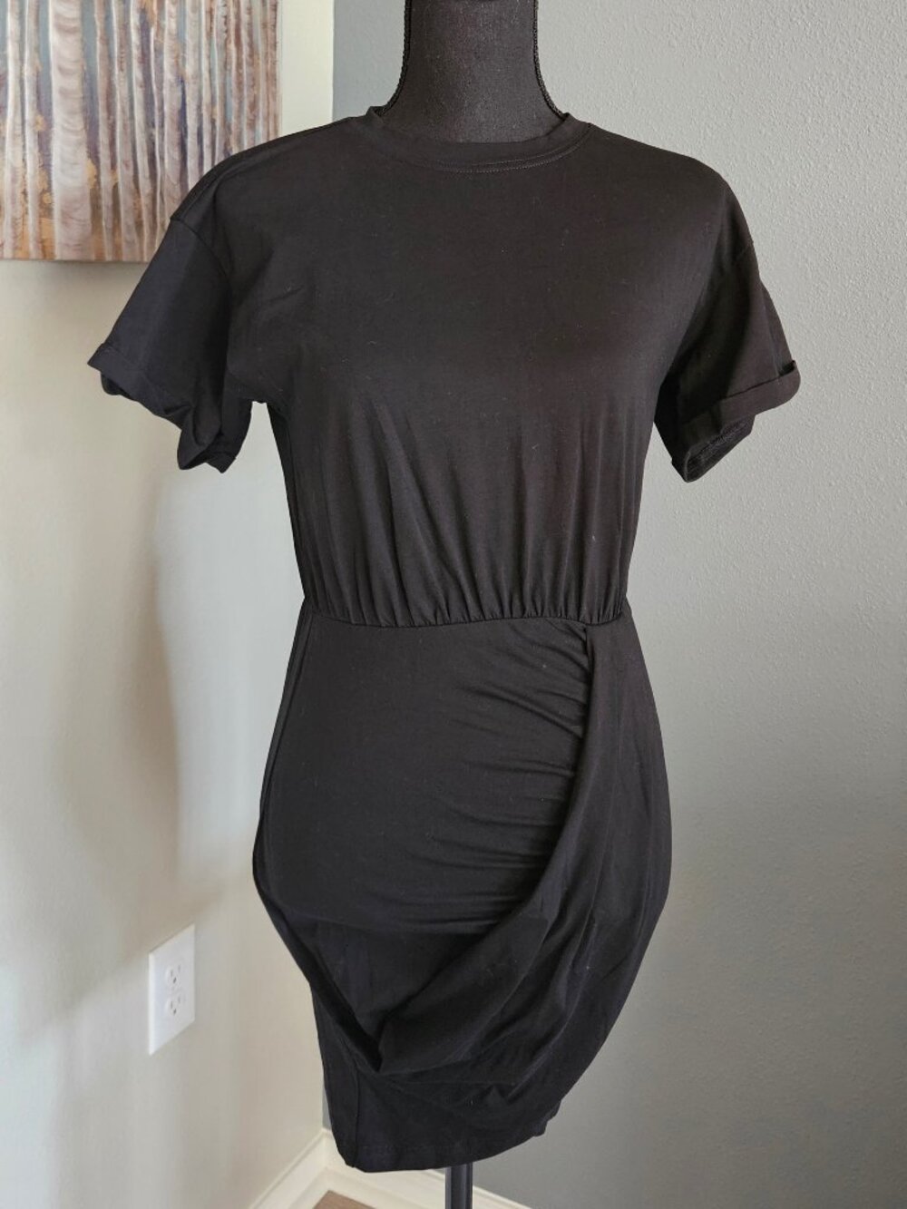 MIHOLL Summer Wrap Short Sleeve Mini Ruched Bodycon T Shirt dress - Size small